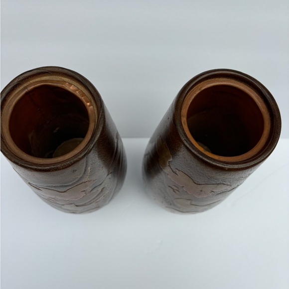 ANTIQUE IKEBANA JAPANESE CARVED & PAINTED WOODEN VASE WITH BIRD LEAF DECORATION - Picture 3 of 5